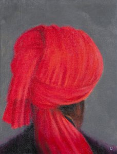 Rød turban på grå, 2014